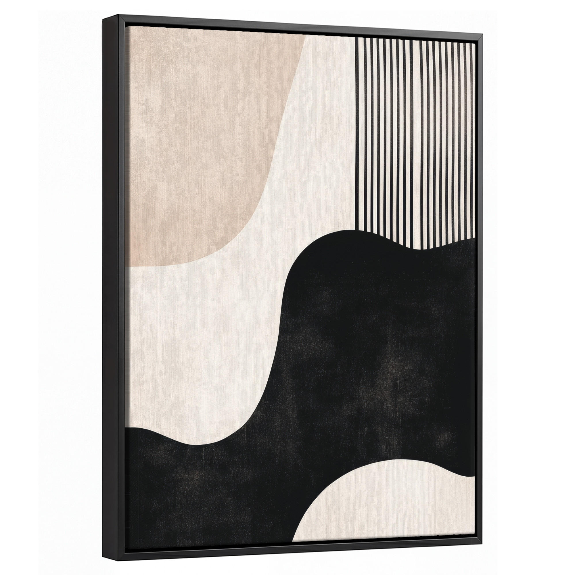 LEINWAND Bilder mit Rahmen - Abstrakt - Japandi - Beige - Modern - 30x40 - Schwarz, Textil (30/40cm) - MuchoWow