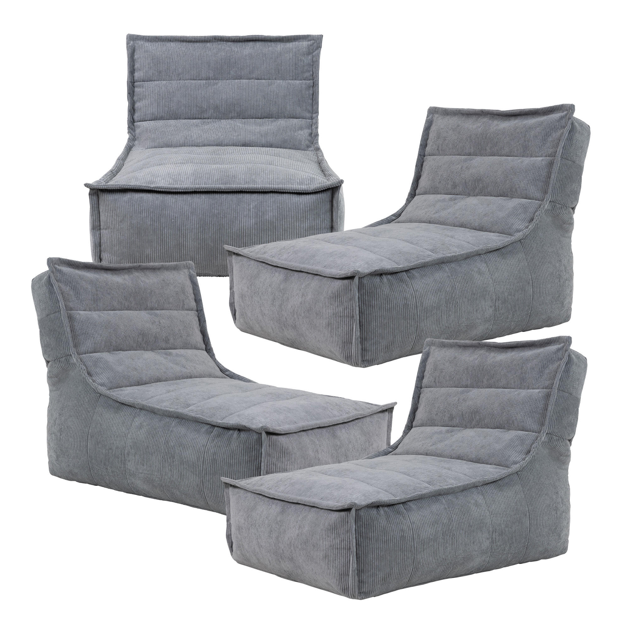 SITZSACK Lounger Dolce , Cord, 4PK - Anthrazit/Grau, Kunststoff (304/72/90cm) - icon