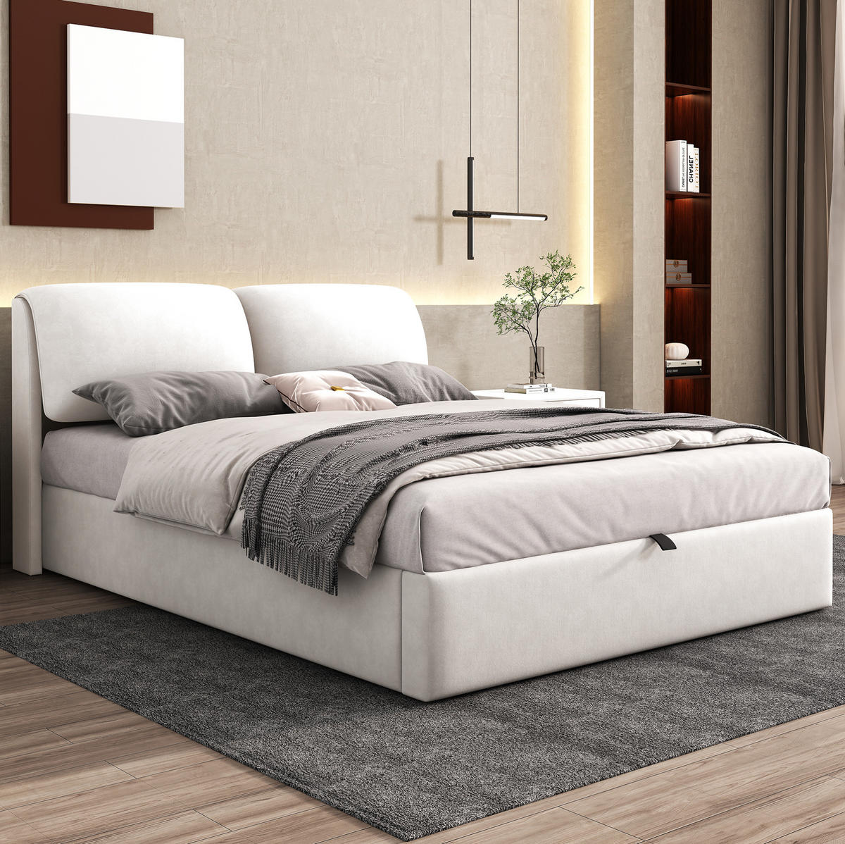 POLSTERBETT aus Samt 140x200 cm in Beige mit Bettkasten & 3 Schubladen - Beige, Textil (140/200cm) - Modfu