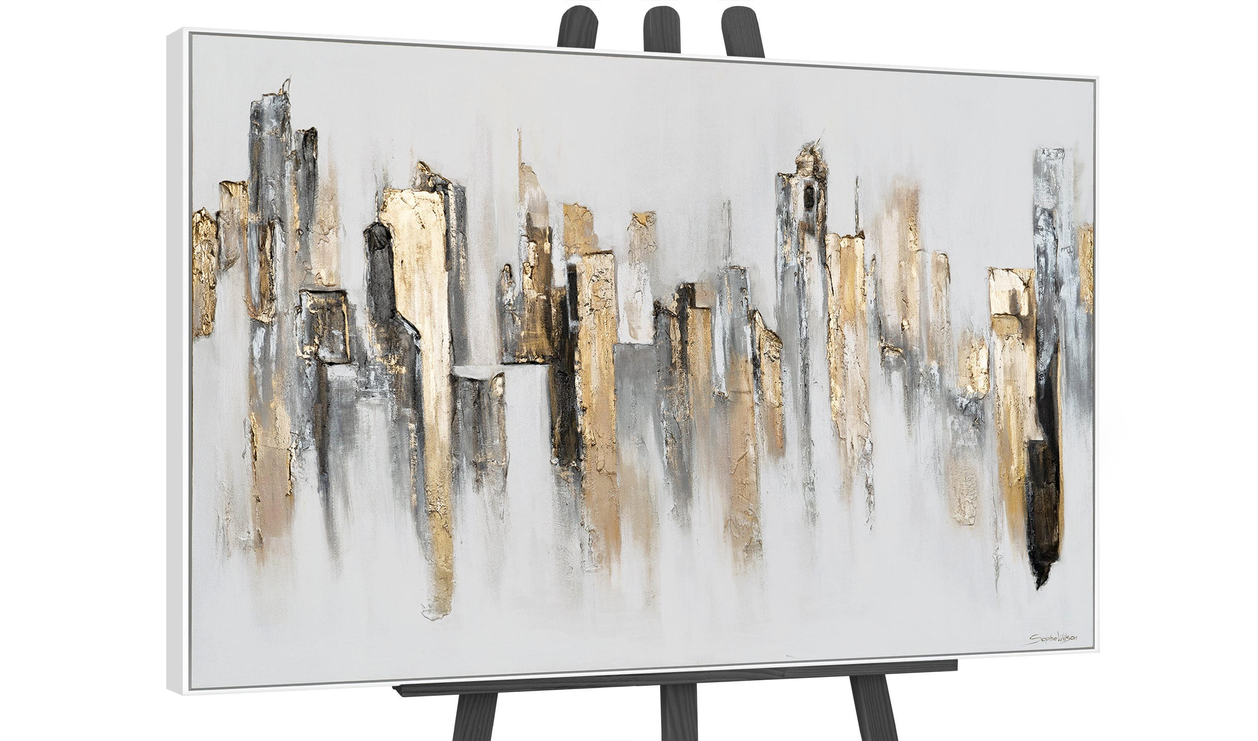 GEMÄLDE Stadtrhythmen Schattenfugenrahmen Weiß 140x100 cm - Weiß, Holz (140/100cm) - YS-art gallery