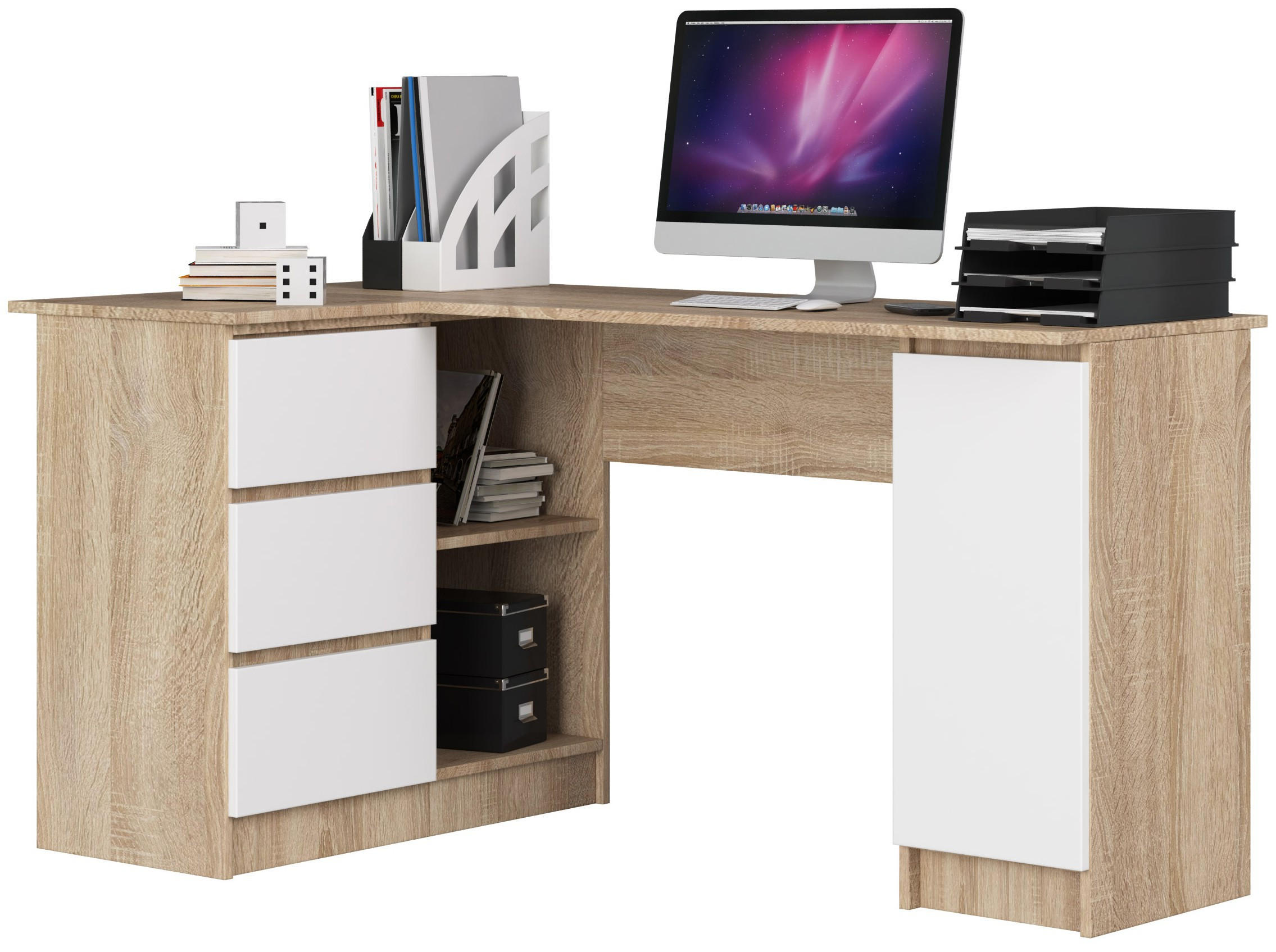 Akord Eckschreibtisch Sonoma Eiche, Weiß 155x77x85 cm