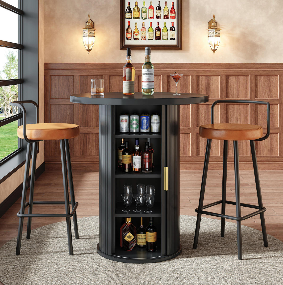 BARTISCH mit Stauraum 60 x 60 x 91,6 cm Schwarz - Schwarz, Metall (60/60/91.6cm) - Meubliv