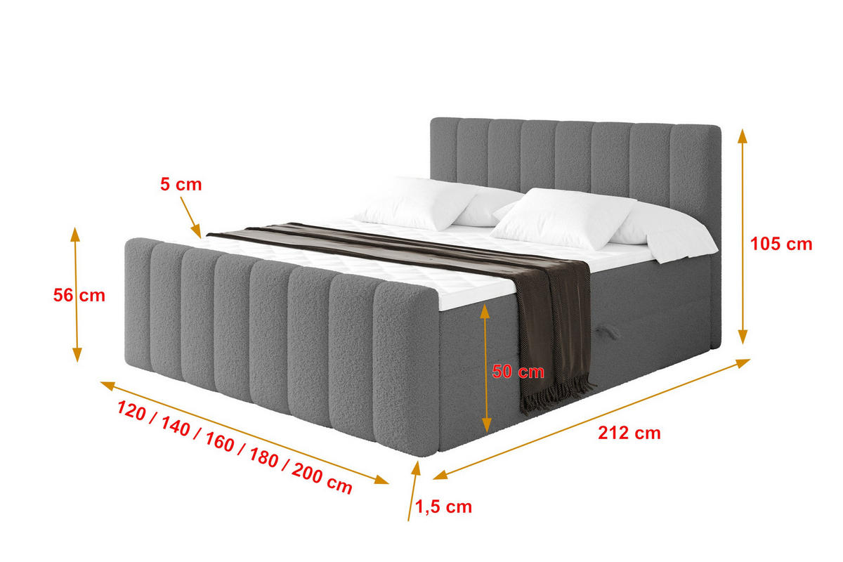 KONTINENTÁLNÍ POSTEL s matrací H4 - OTTA-Z - 180x200 cm Šedá - šedobéžová, kompozitní dřevo (180/200cm) - ALTDECOR