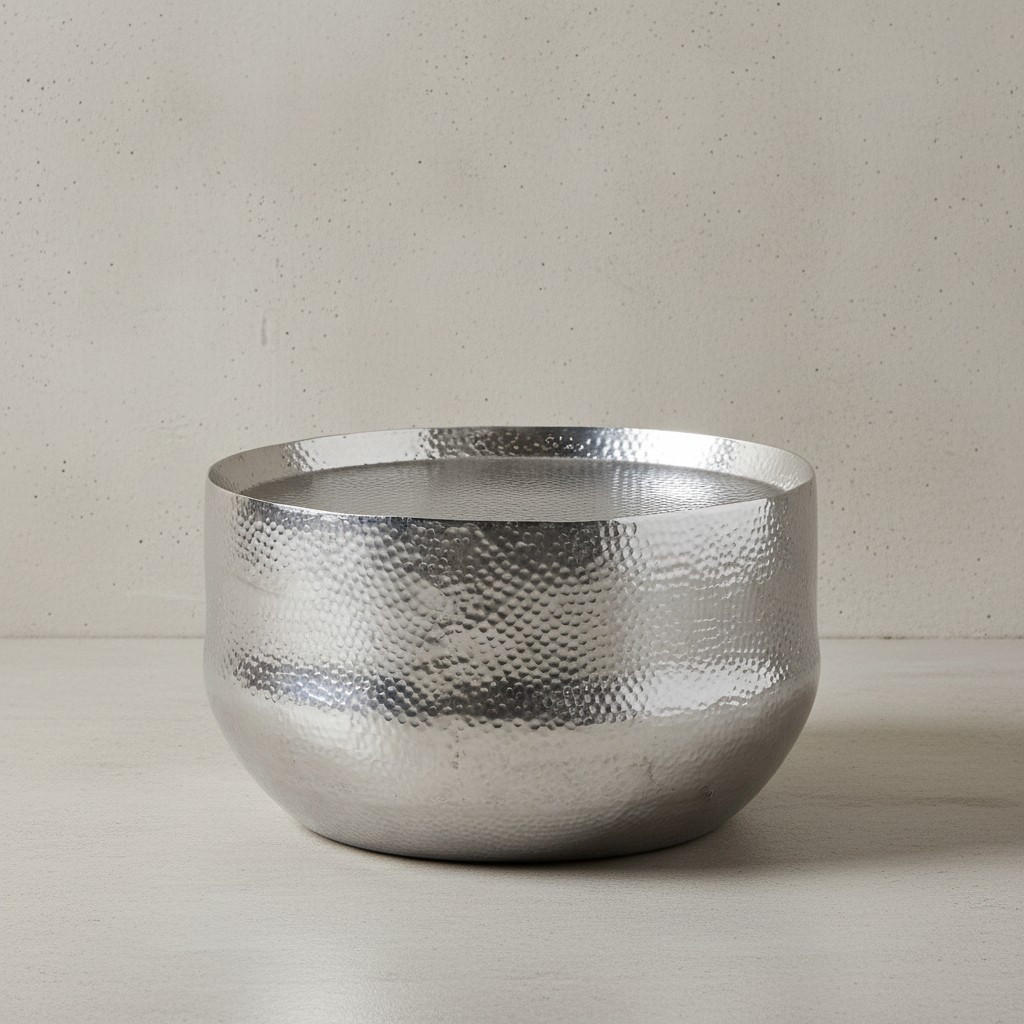 COUCHTISCH Orientalisch mit Hammerschlag-Struktur aus Aluminium und hohler Bauweise, Silber 60x60x35 cm - Silberfarben, Metall (60/60/35cm) - KADIMA DESIGN