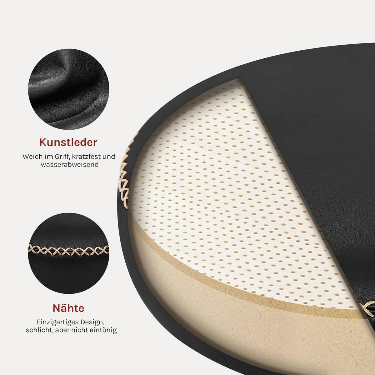 BÜROHOCKER 360° drehbar, rund, Kunstleder, Schwarz - Schwarz, Kunststoff/Textil (49/46/49cm) - Woltu