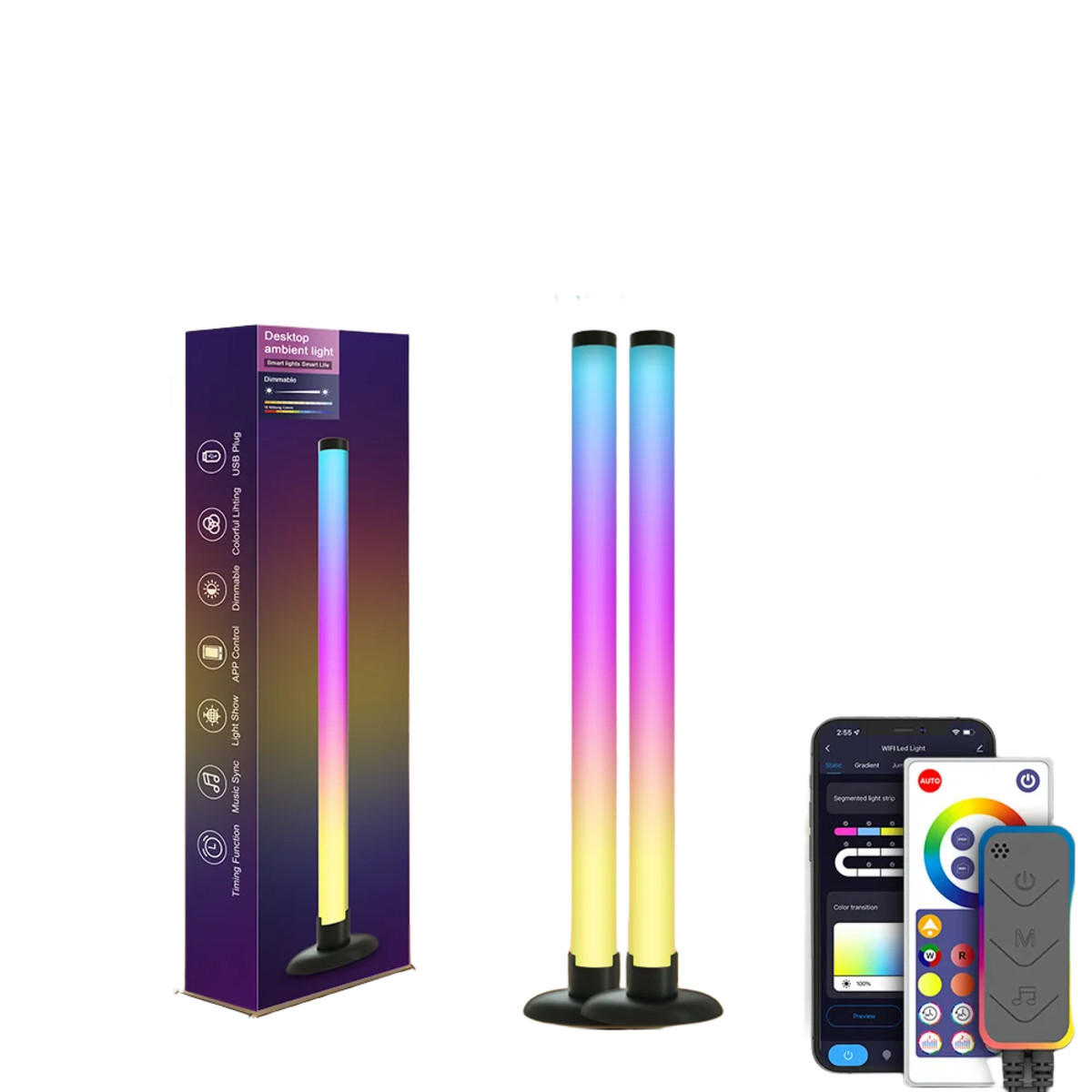 LED-TISCHLEUCHTE Schwarz 3/3/43.5 cm 2 Stück - Schwarz, Kunststoff (3/3/43.5cm) - Authentics