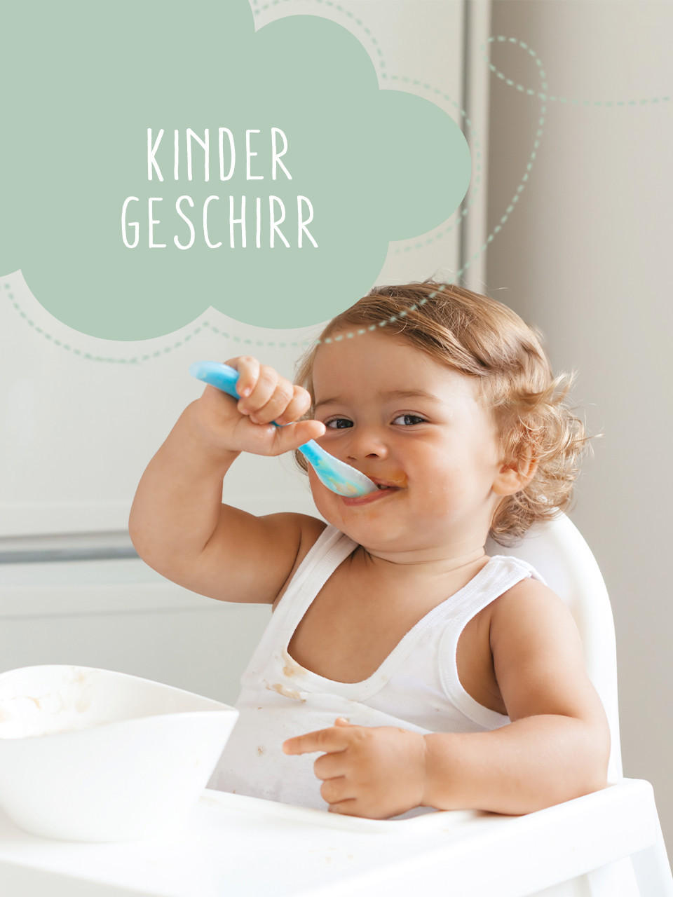 Baby isst Brei mit weißem Löffel