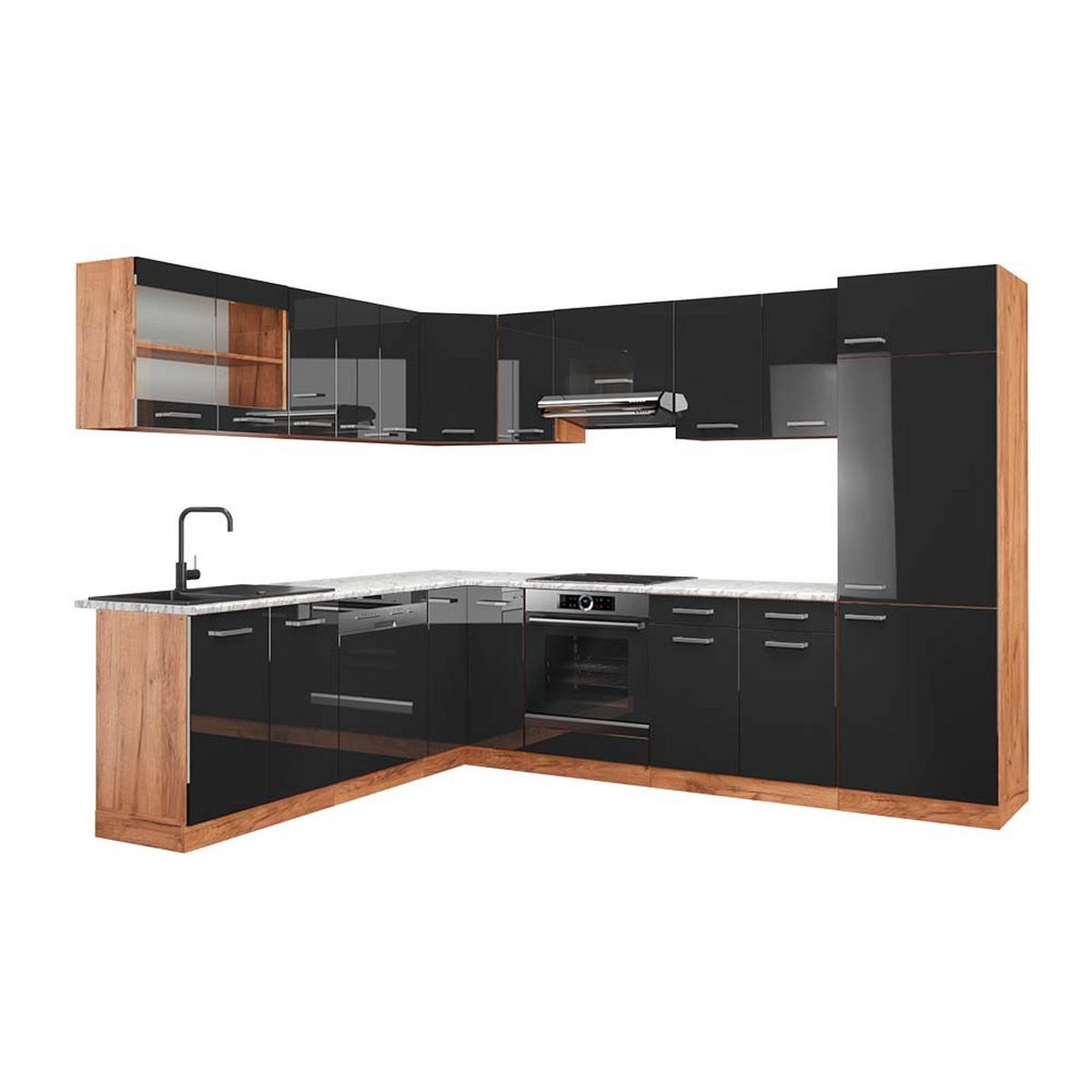 ECKKÜCHE R-Line Anthrazit Hochglanz/Goldkraft Eiche 227 x 287 cm AP Marmor - Honigeiche/Anthrazit, Holzwerkstoff (287/81.6/60cm) - Vicco