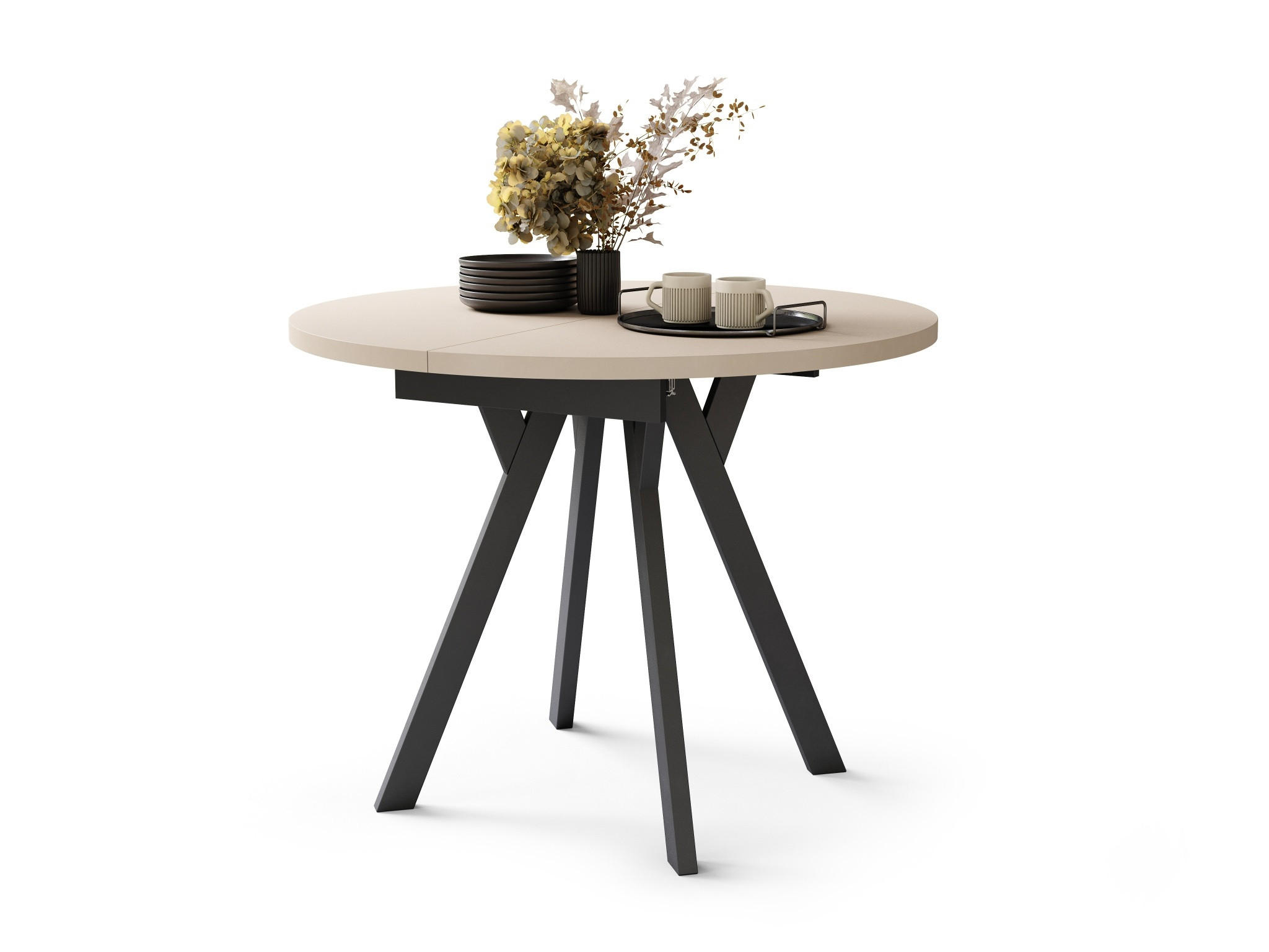 ESSTISCH Rund Beige Schwarz 90x70 cm - Beige/Schwarz, Holzwerkstoff (90/90/77cm) - designimpex