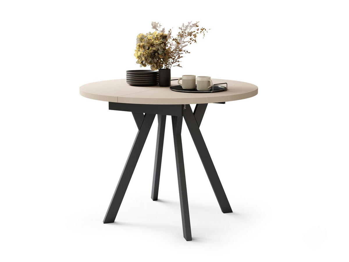 ESSTISCH Rund Beige Schwarz 90x70 cm - Beige/Schwarz, Holzwerkstoff (90/90/77cm) - designimpex