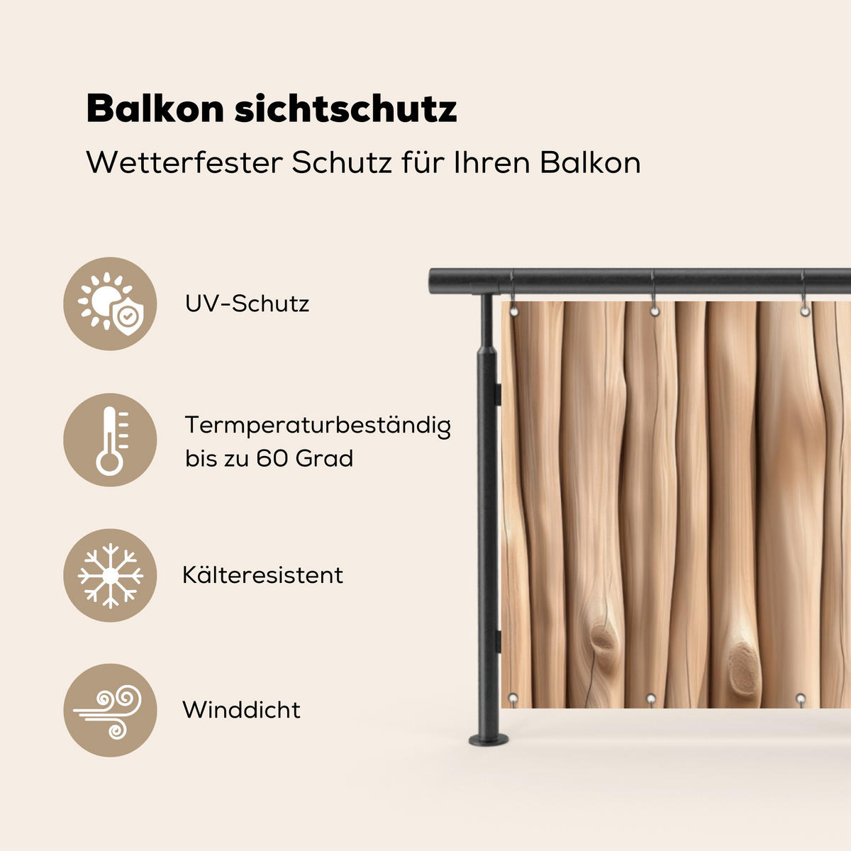 BALKON-SICHTSCHUTZ Holz - Stiel - Hellbraun - Ahornfarben, Kunststoff (300/100cm) - MuchoWow