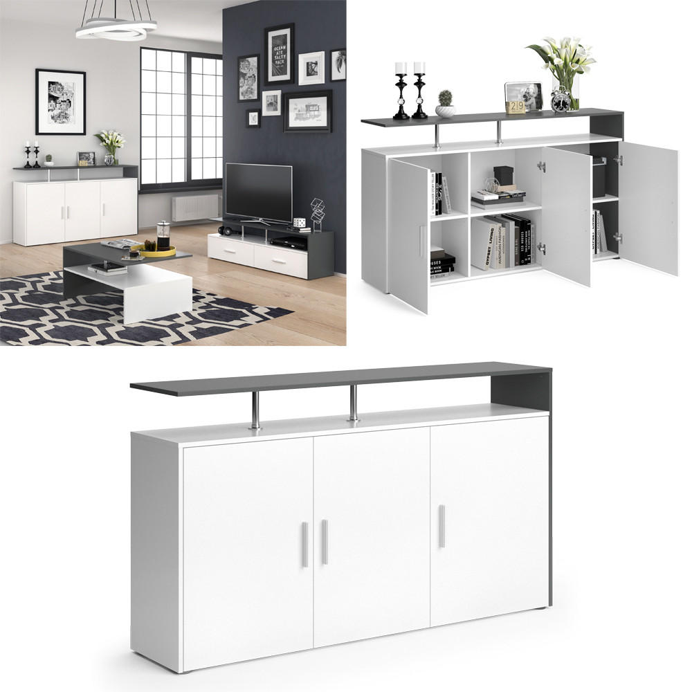 KOMMODE Amato Weiß/Anthrazit 160 x 91.6 cm - Weiß, Holzwerkstoff (35/91.6/160cm) - Vicco