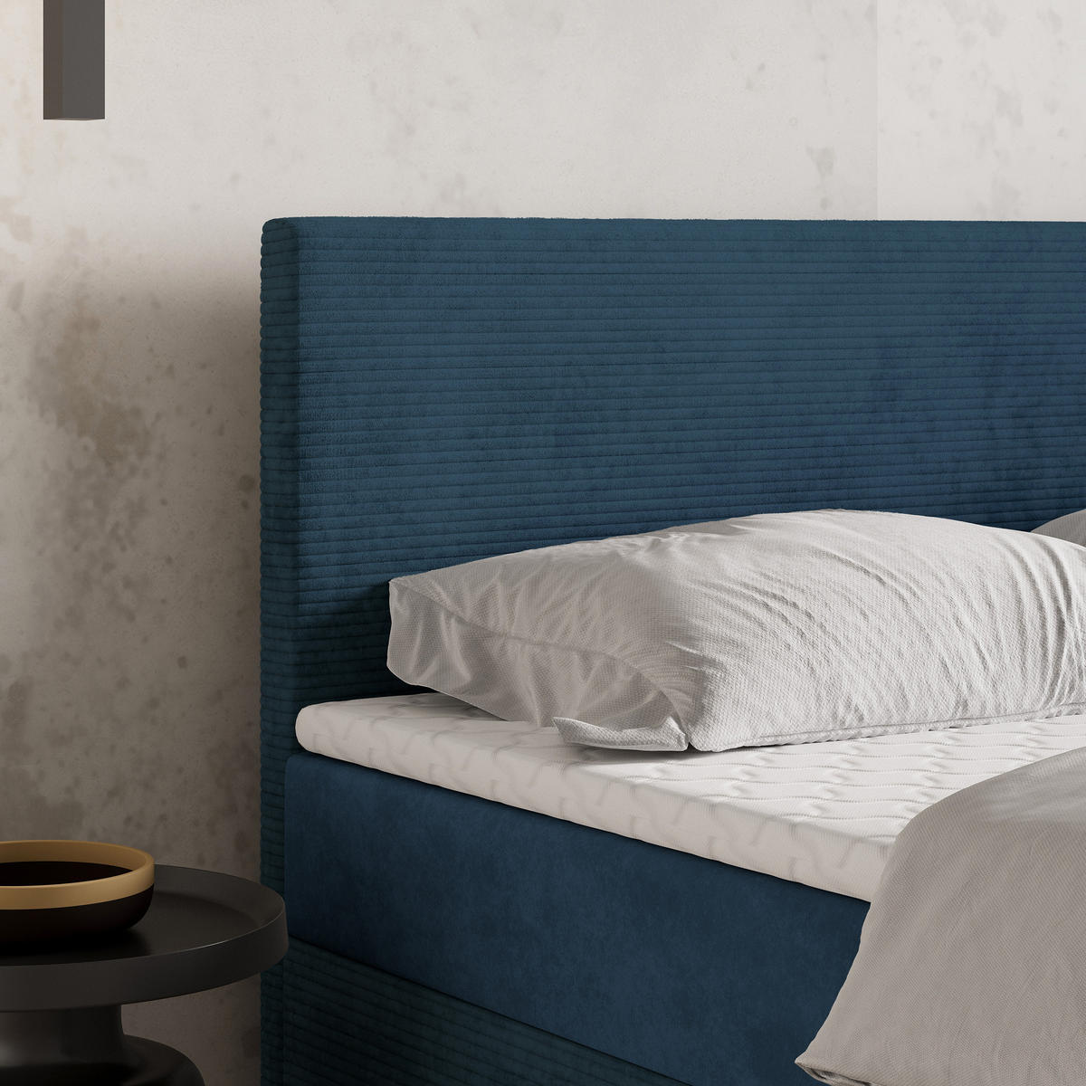 BOXBETT TORREL 140x200 cm mit Matratze und Topper - Blau - Blau, Holz (140/200cm) - MASSENO