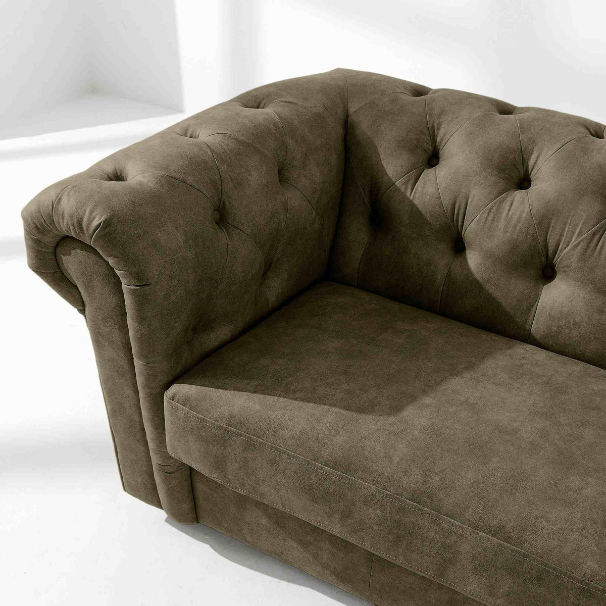3-SITZER-SOFA GRAVO Chesterfield, Kunstleder - Wengefarben/Olivgrün, Leder/Holz (202/72/95cm) - KONSIMO®