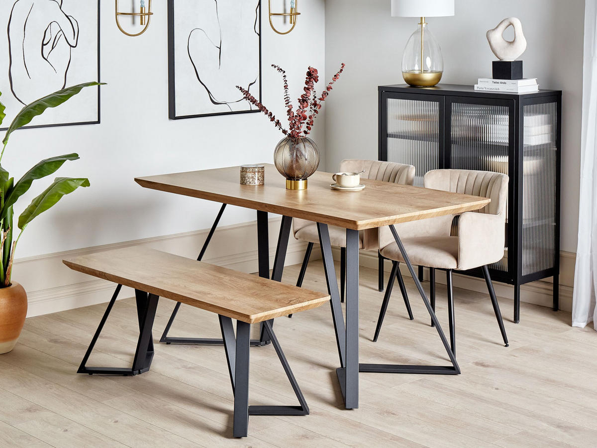 ESSGRUPPE Hellbraun, Schwarz 2-Sitzer 140/80 cm Upton - Hellbraun, Holzwerkstoff (140/76/80cm) - Beliani