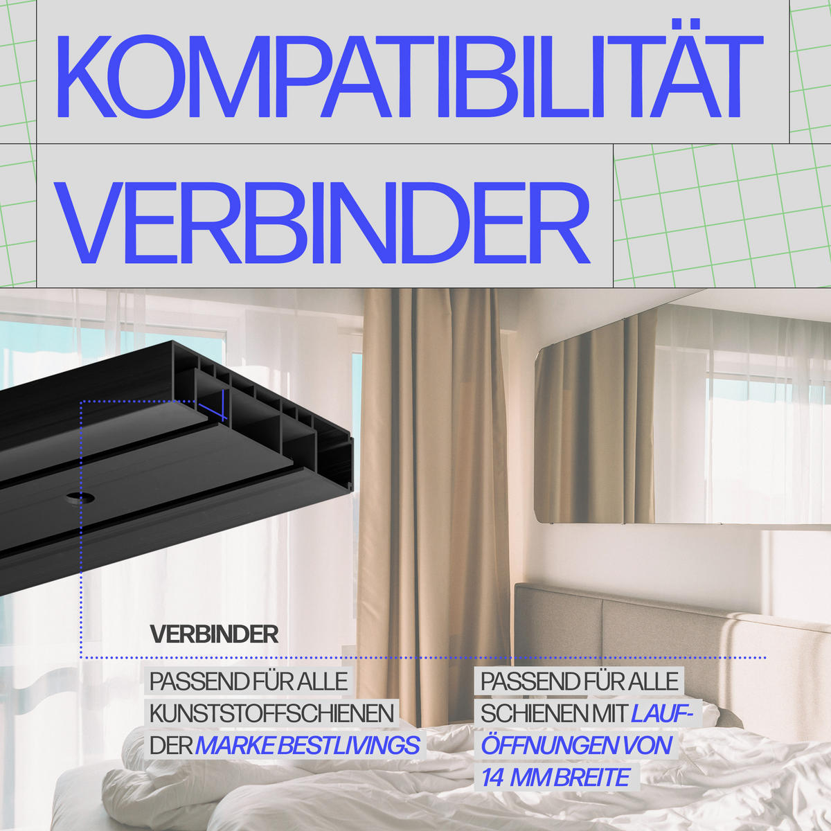 VERBINDER für Gardinenschiene Schwarz 2er-Pack - Weiß, Kunststoff (1.5/1/6cm) - Bestlivings