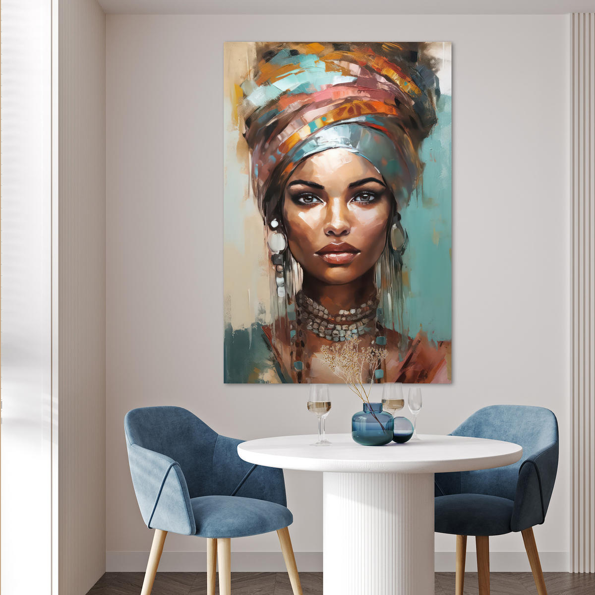 POSTER Frau - Kunst - Schmuck - Porträt 80x120 cm - Blaugrau, Papier (80/120/0.1cm) - MuchoWow