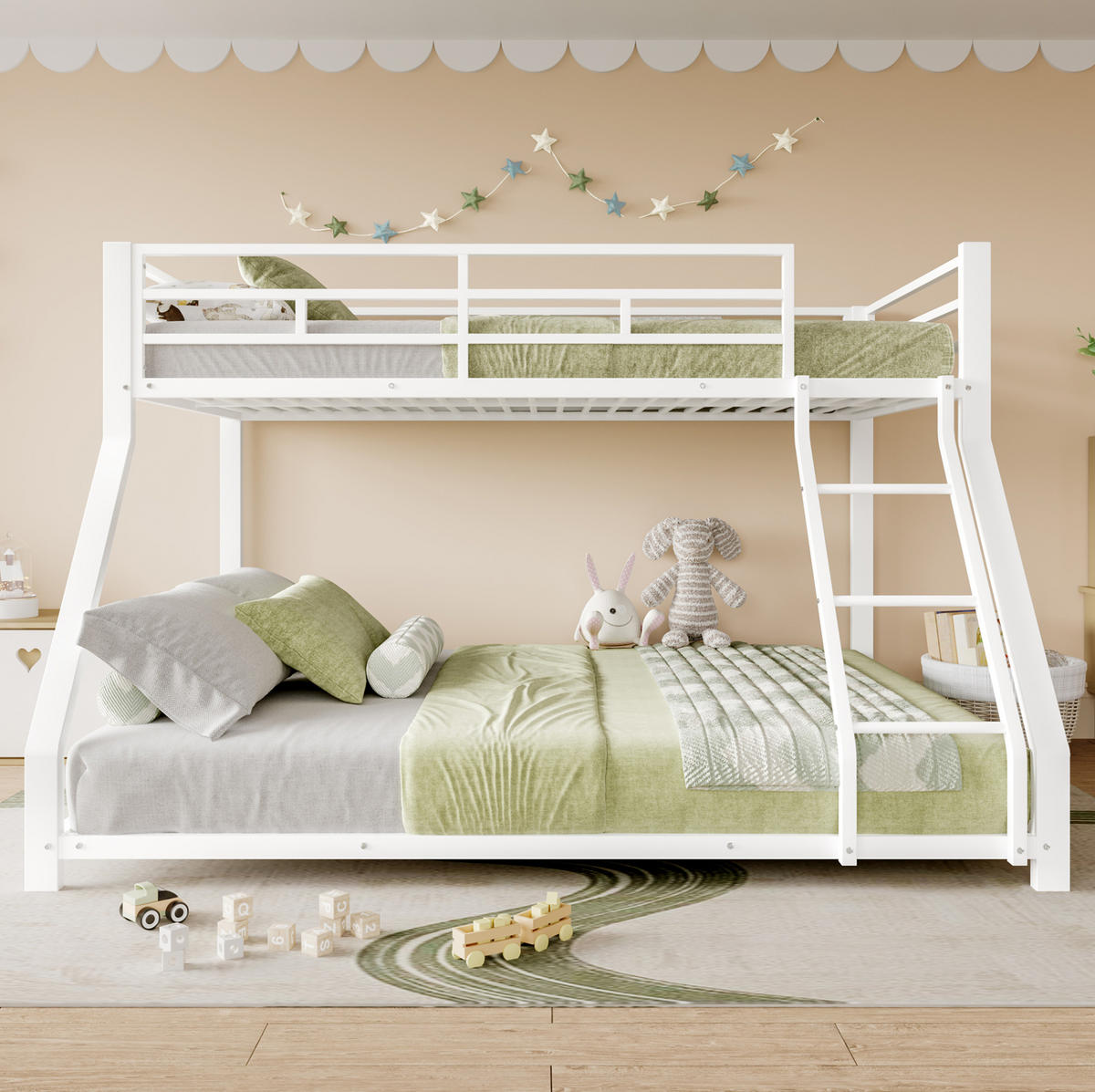ETAGENBETT aus Metall 90x200/140x200 cm in Weiß mit Treppe und Geländer - Weiß, Metall (90/200cm) - Modenvie