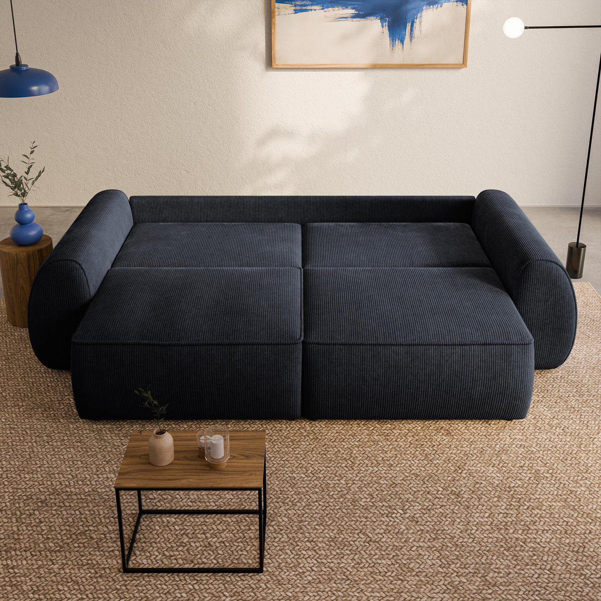BETTSOFA ZEFEO Schwarz Kordstoff mit Schlaffunktion - Schwarz, Textil (264/96/106cm) - MASSENO