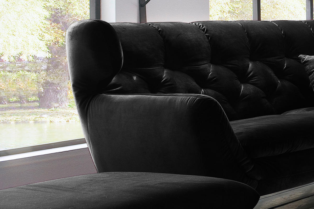 SOFA CHARME Schwarz Velvet - Silberfarben/Schwarz, Textil/Metall (200/94/95cm) - KAWOLA