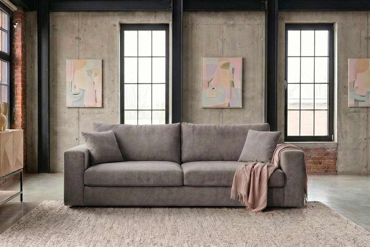 SOFA AMINA Taupe Flachgewebe - Taupe/Schwarz, Buchenholz/Textil (228/82/101cm) - KAWOLA