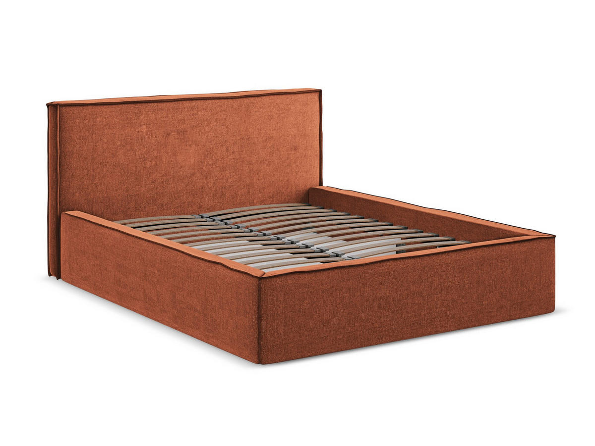 POLSTERBETT mit Bettkasten und Lattenrost 160x228 Orange - Terra cotta/Schwarz, Kunststoff/Textil (140/200cm) - Makamii