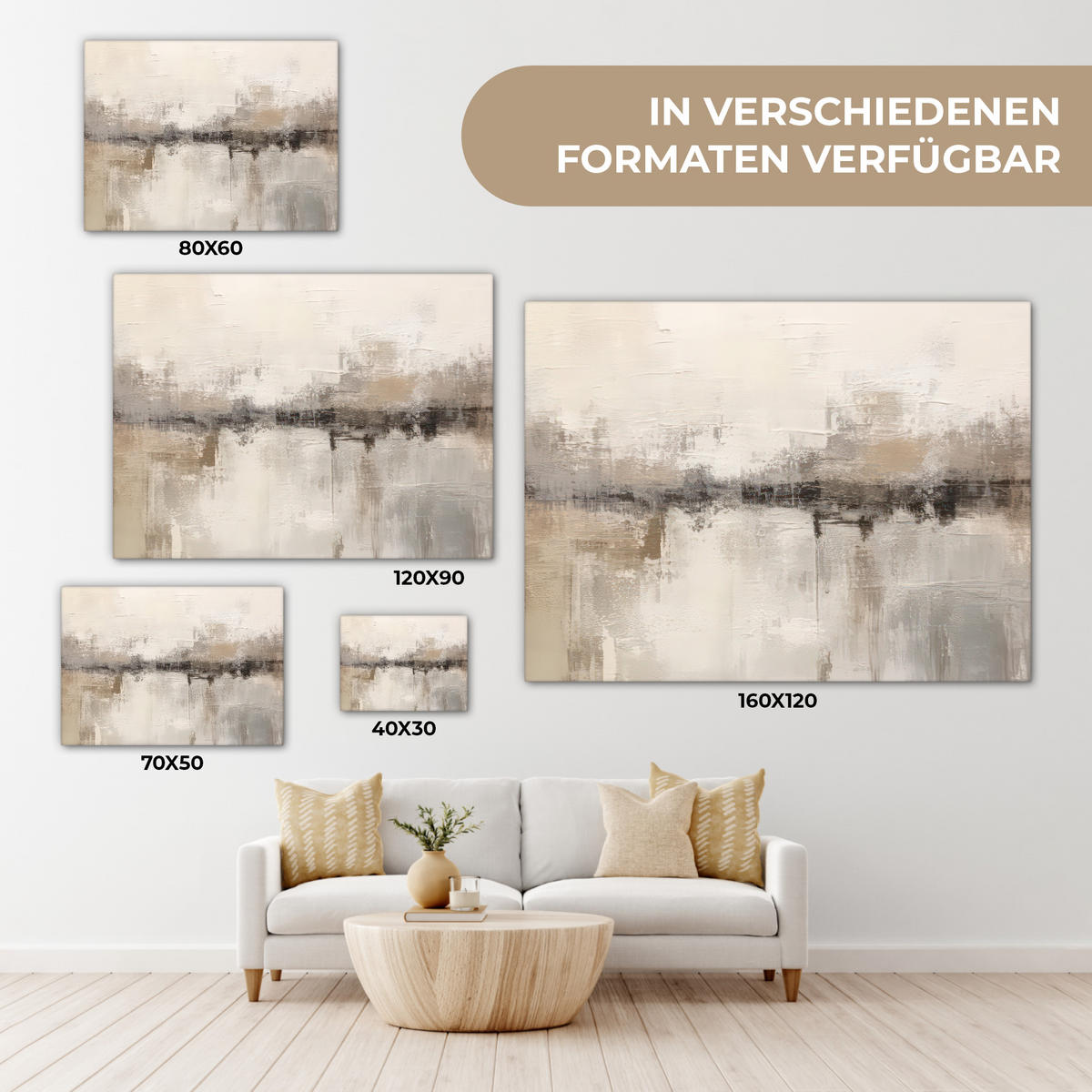 LEINWANDBILD Moderne Kunst - Abstrakt - Beige 40x30 cm - Beige, Textil (40/30cm) - MuchoWow