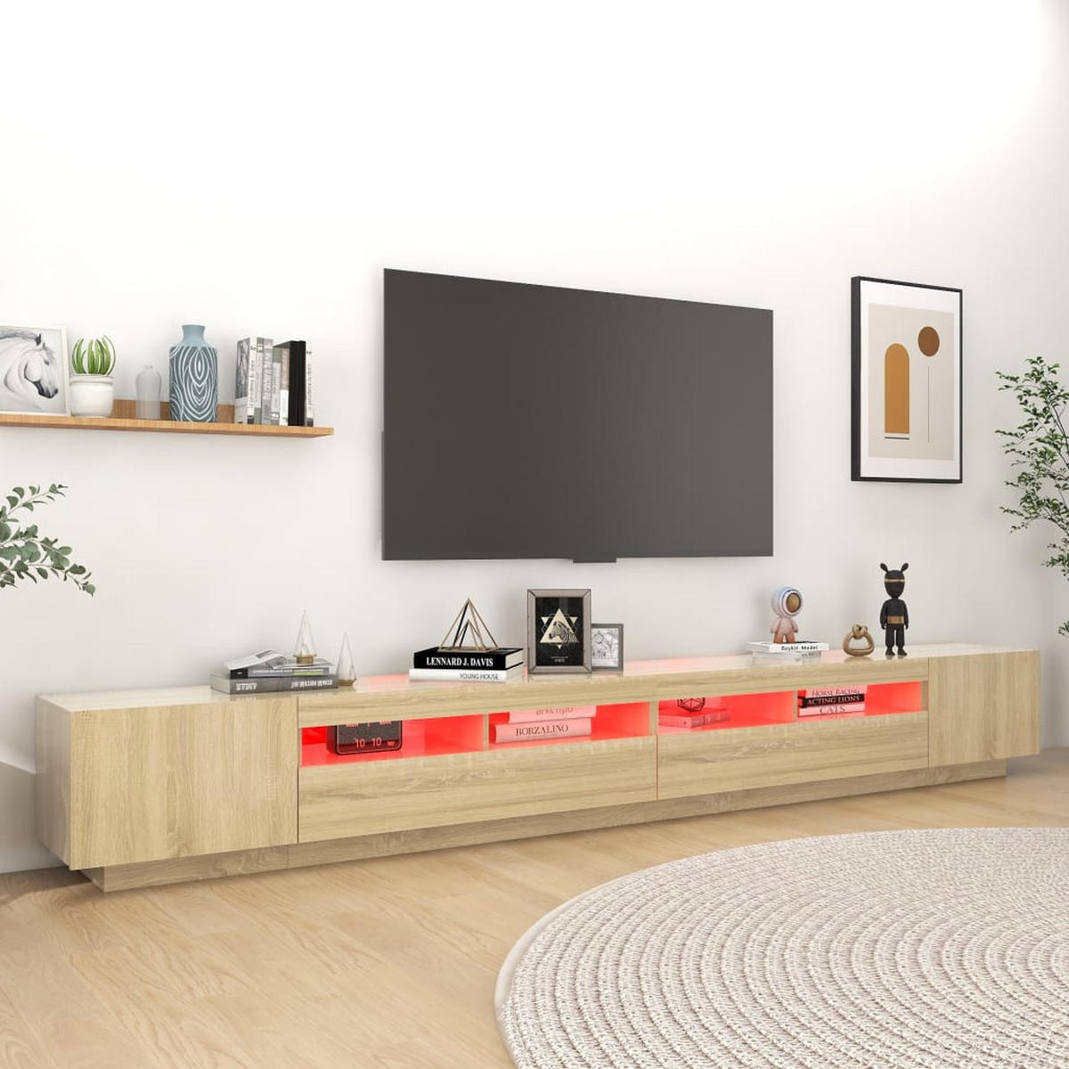TV-SCHRANK Mit Led-Leuchten Sonoma-Eiche 300/35/40 Cm - Braun, Holzwerkstoff (300/40/35cm) - vidaXL