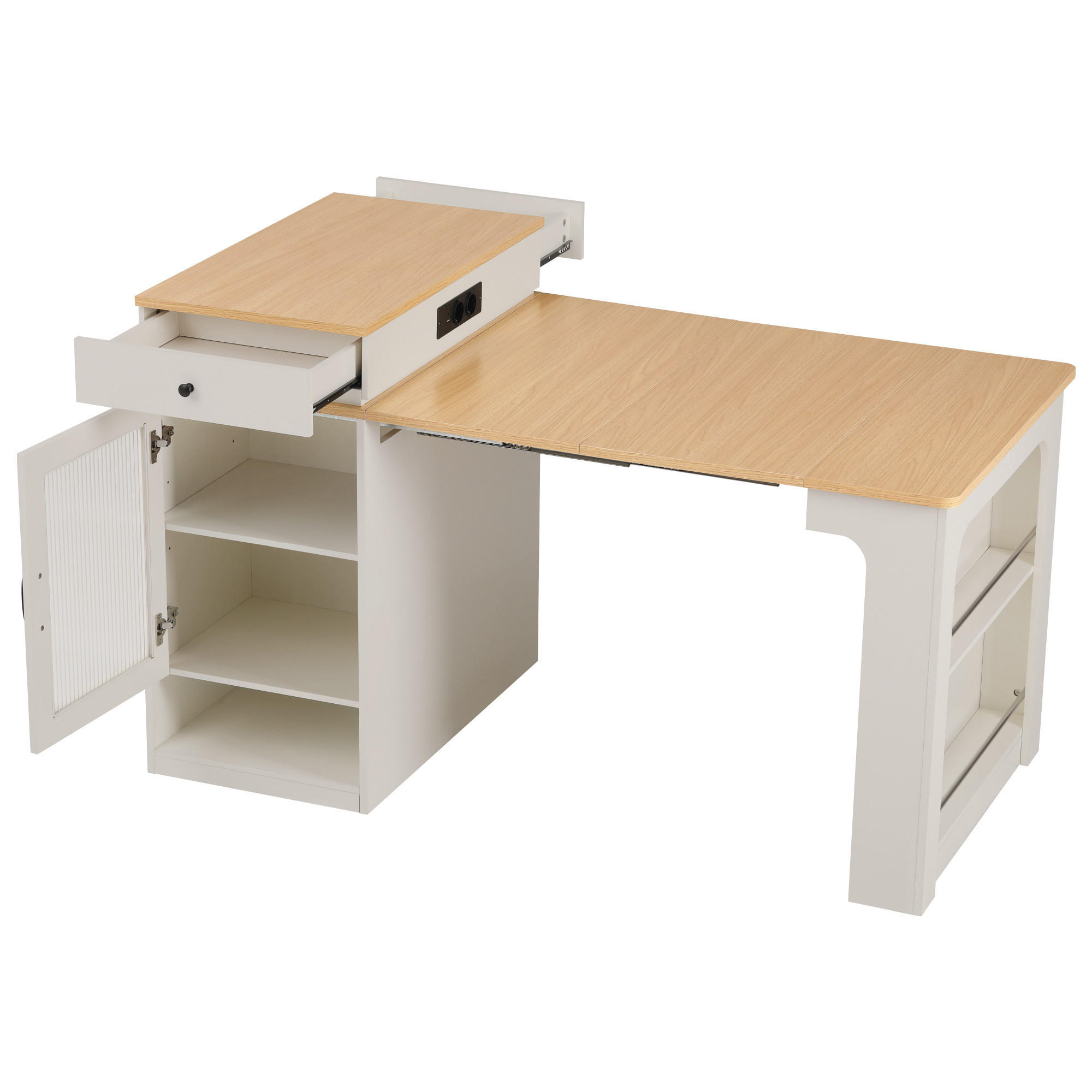 KÜCHENINSEL in Naturfarbe und Weiß Servierwagen mit ausziehbarer Tischplatte für Esszimmer und Küche, B71/T80/H92 cm - Naturfarben/Weiß, Glas/Holzwerkstoff (151/92/80cm) - STILVORA