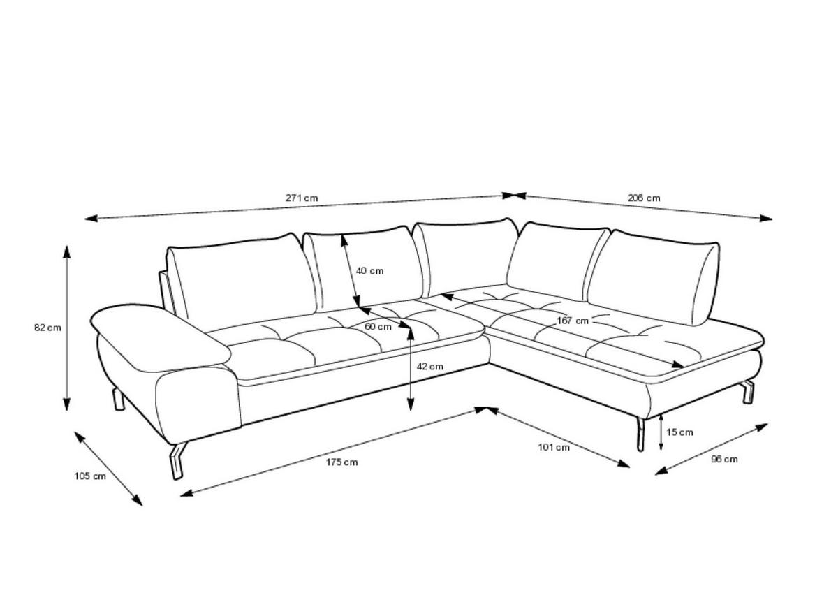 ECKSOFA VESPA Grün 271x206x82 cm - Grün, Textil (271/206cm) - FURNLUX