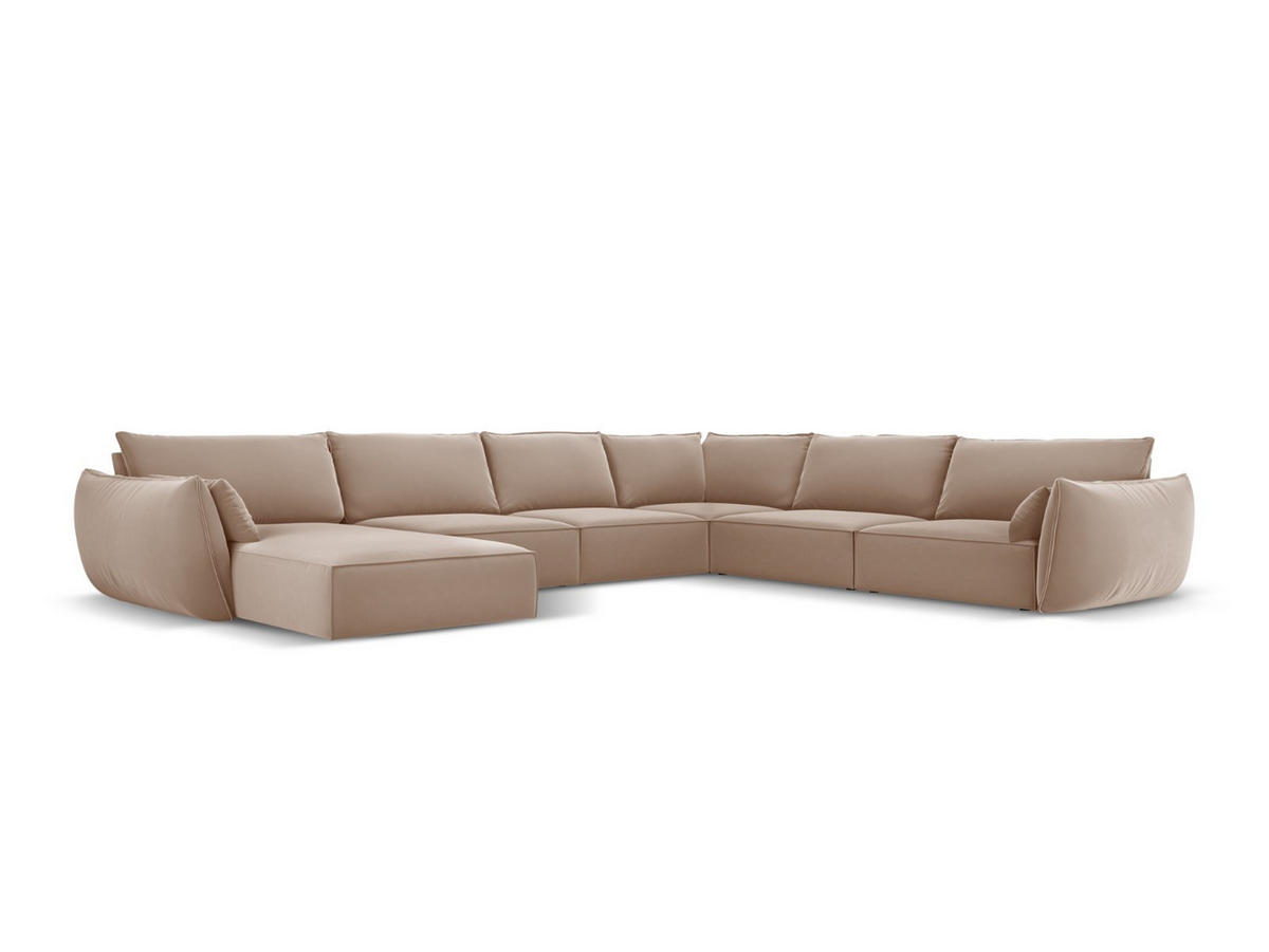 PANORAMASOFA rechts Kaelle aus Samt beige 8 Sitzplätze - Beige, Textil (284/85/384cm) - Micadoni