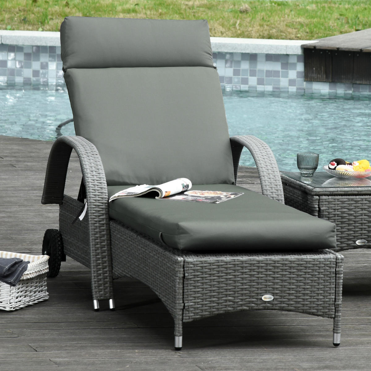 AUFLAGE für Sonnenliege 2er Set - Dunkelgrau, Kunststoff (55/8/196cm) - Outsunny