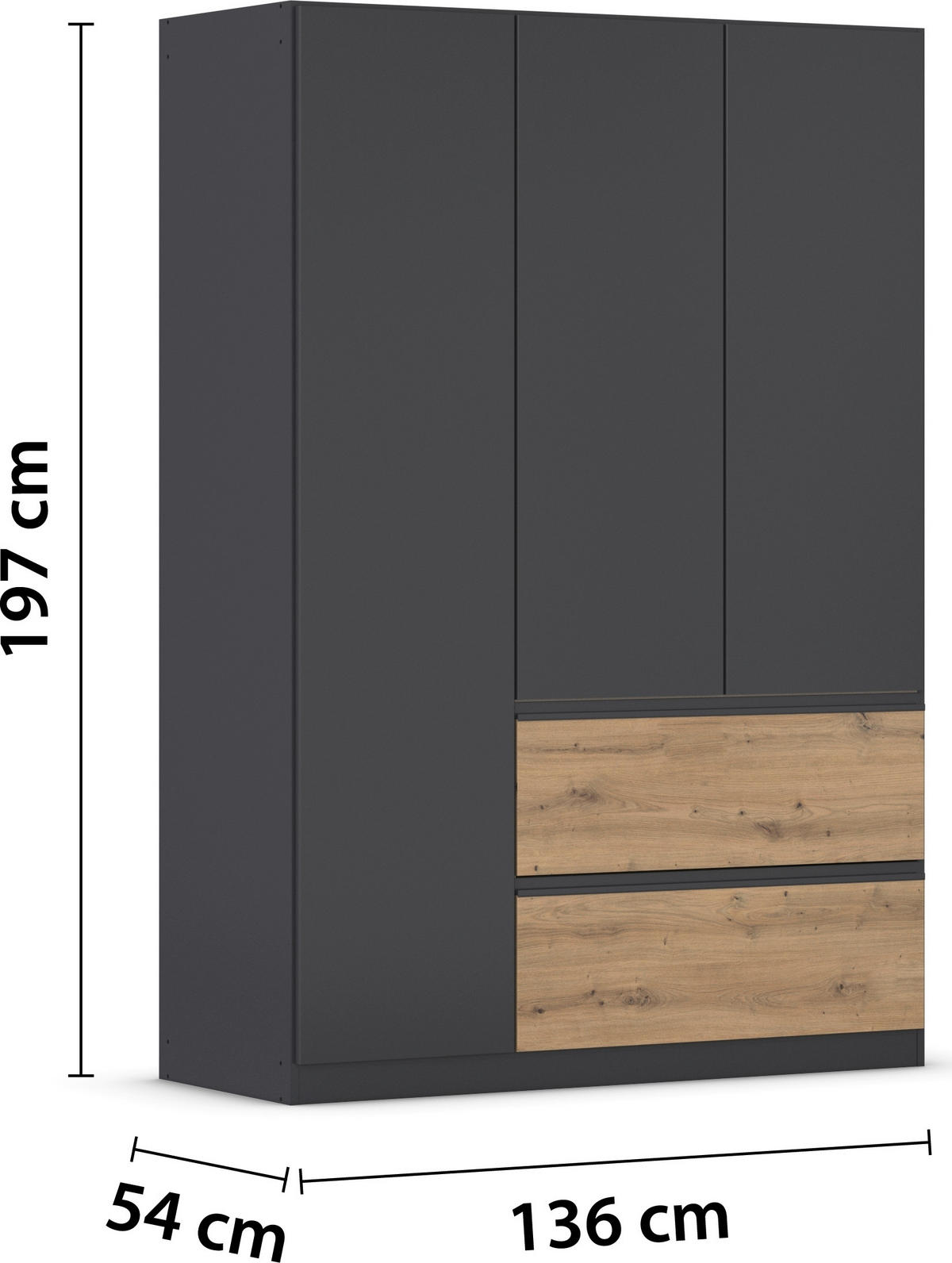 JUGENDZIMMER Joel in Grau Metallic und Artisan Eiche 5 teilig – mit 3trg Kleiderschrank, 90er Bett, Nachttisch, Schreibtisch und Rollcontainer - Grau, Holzwerkstoff (80/200/120cm)