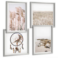BILDER SET 4er Set - 50x50 cm & 40x60 cm Silberner Rahmen - Wiesen, Strand, Boho-Stil - Silberfarben, Kunststoff (50/50cm) - TULUP