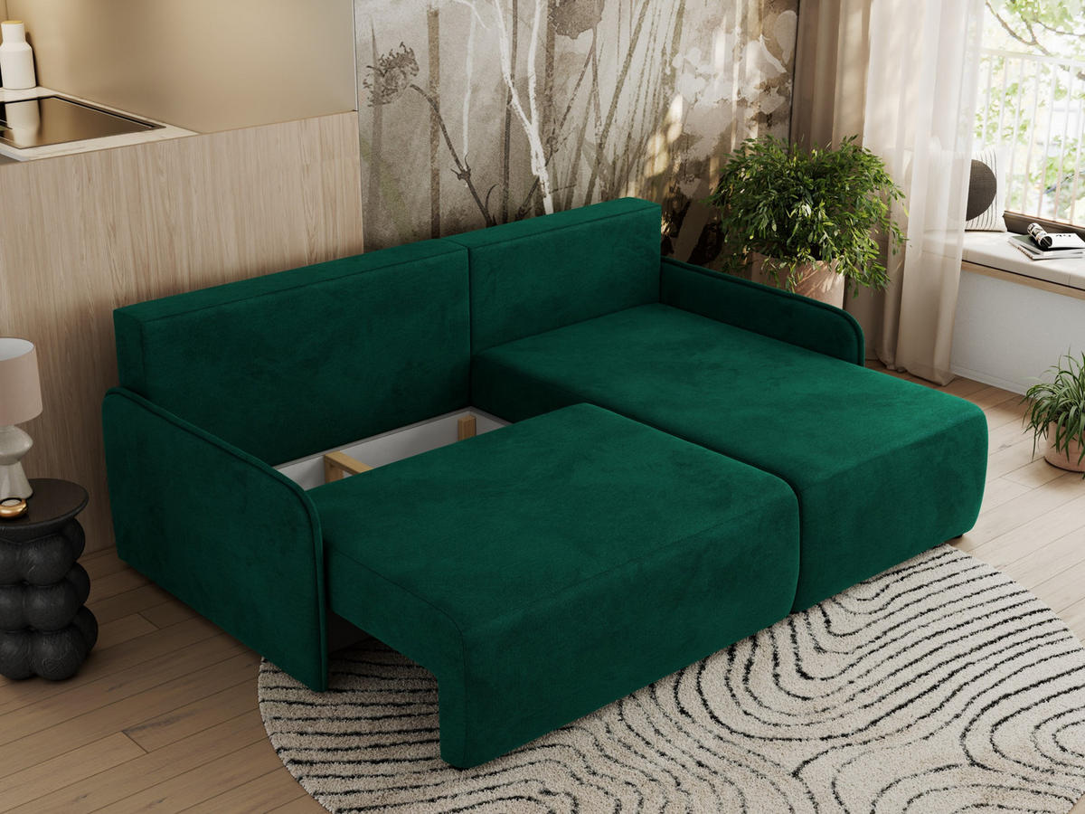 ECKSCHLAFSOFA ARPA L Dunkelgrün Velvet - rechts - Dunkelgrün/Schwarz, Kunststoff/Textil (150/198cm) - MKS