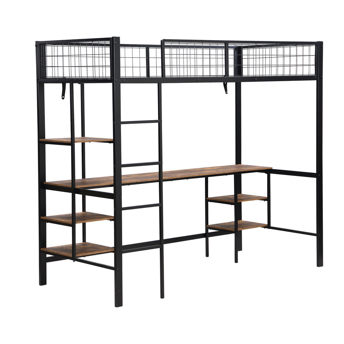 ETAGENBETT mit Tisch und Regal 90x200 cm Metall/Holzoptik Schwarz - Schwarz, Metall (90/200cm) - Meubliv