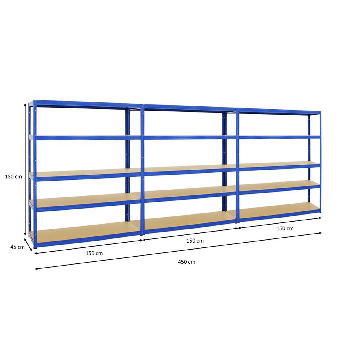 SCHWERLASTREGAL Giant Elephant 3er-Set mit 3x 180x150x45 cm Fachlast 200 kg Blau - Blau, Metall (450/180/45cm) - PROREGAL