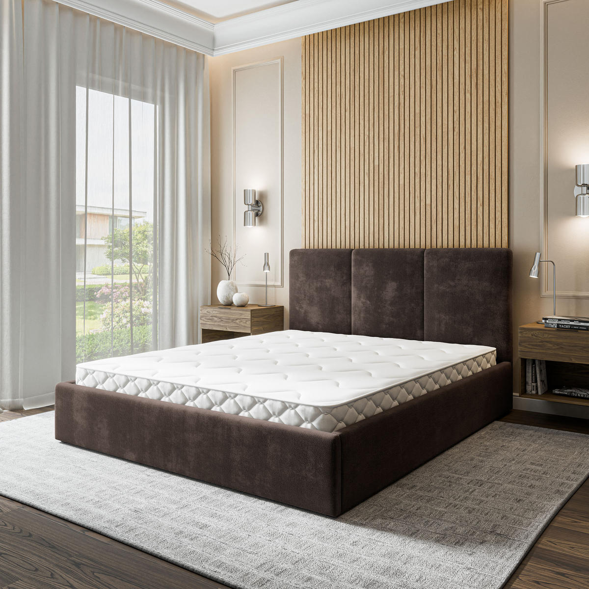 POLSTERBETT AZURI 180x200 cm mit Bettkästen - Braun - Braun, Holz (180/200cm) - MASSENO