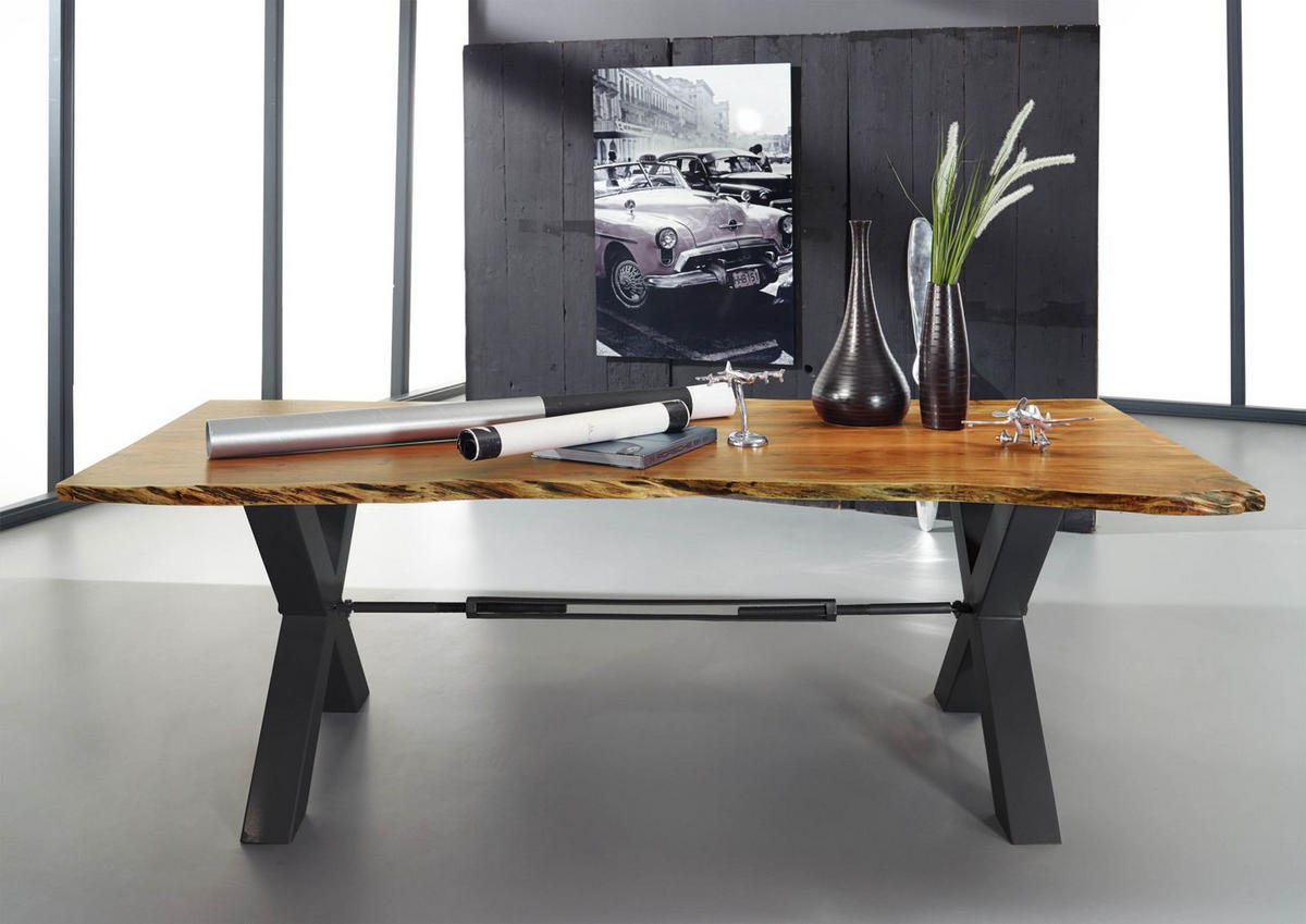 ESSTISCH Akazie 180x100x76 natur lackiert IRON LABEL #125 - Naturfarben, Holz (180/100/76cm) - Massivmoebel24