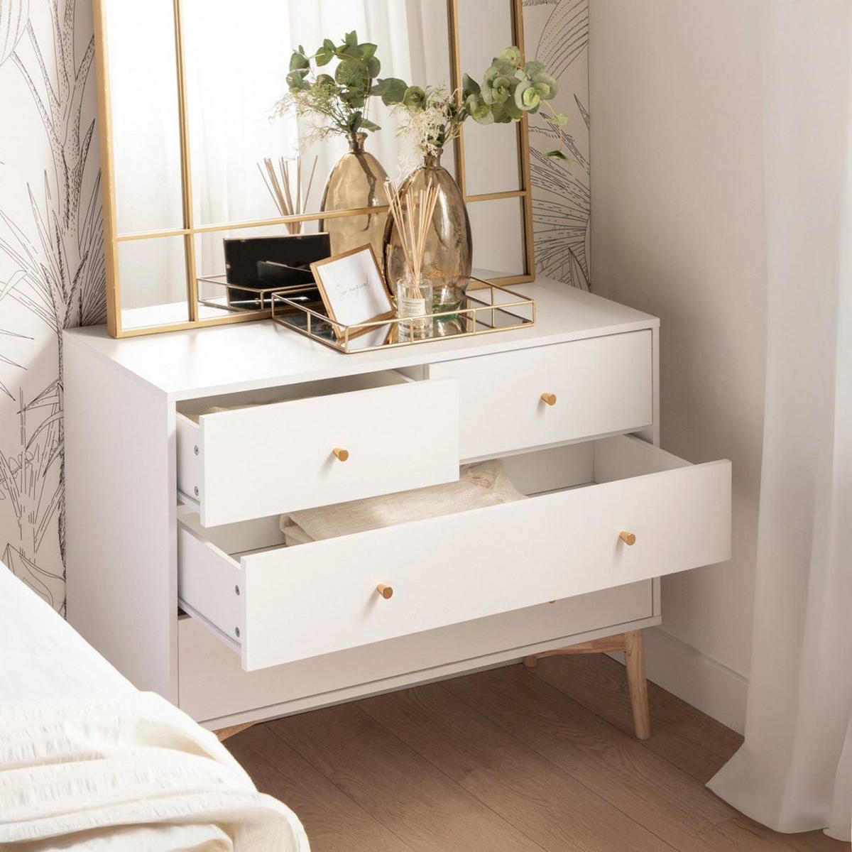 KOMMODE MIT SCHUBLADEN Vichy Weiß 100 cm x 76 cm - Weiß, Holzwerkstoff (100/76/40cm) - Klast Home