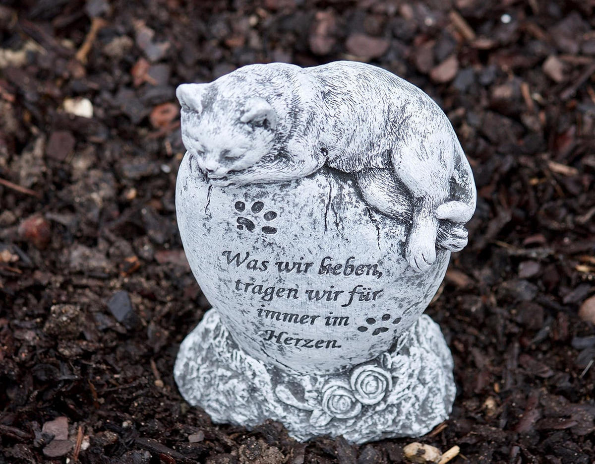 STEINFIGUR Katze Grabstein mit Inschrift Steinguss frostfest - Grau, Stein (11/15/6cm) - stoneandstyle