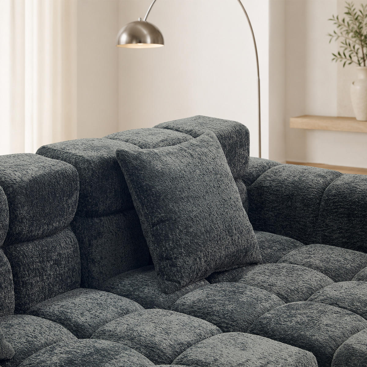 ECKSOFA 249,94/124,97/59,94 cm anthrazit aus Samtstoff mit Algenstruktur modular und bequem - Anthrazit, Textil (249.94/124.97cm) - OKWISH