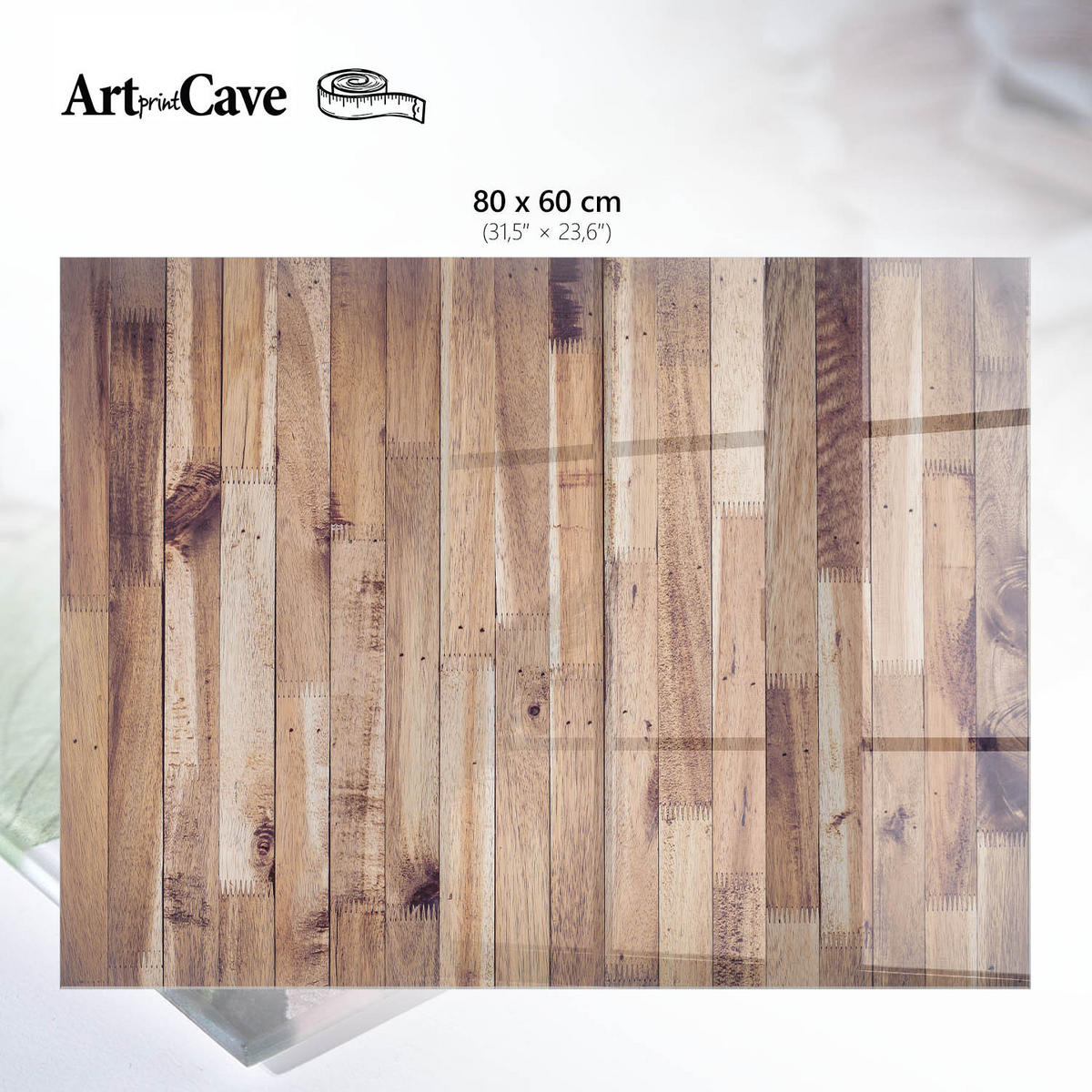 GLASPLATTE 80x60 cm – Holzpaneele - Grau, Glas (0.4/80/60cm) - ArtPrintCave