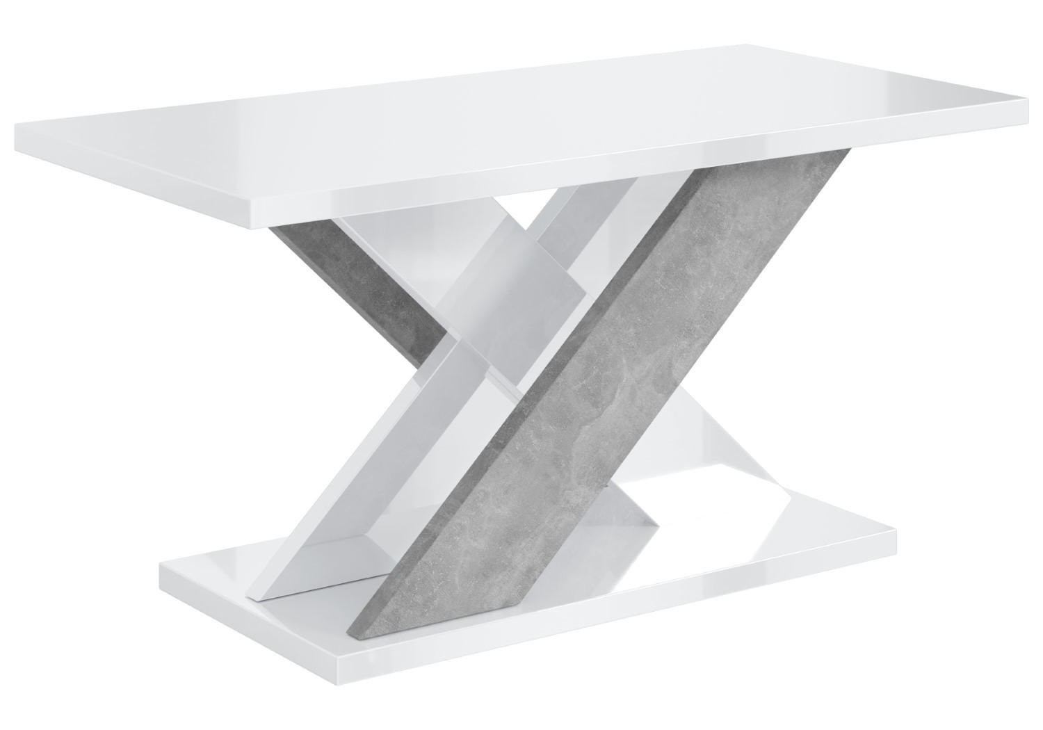 KAFFEETISCH 110x70x60 cm - Hochglanz Weiß / Betonoptik - AOX - Weiß Hochglanz, Holzwerkstoff (110/70/60cm) - ALTDECOR