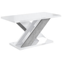 KAFFEETISCH 110x70x60 cm - Hochglanz Weiß / Betonoptik - AOX - Weiß Hochglanz, Holzwerkstoff (110/70/60cm) - ALTDECOR