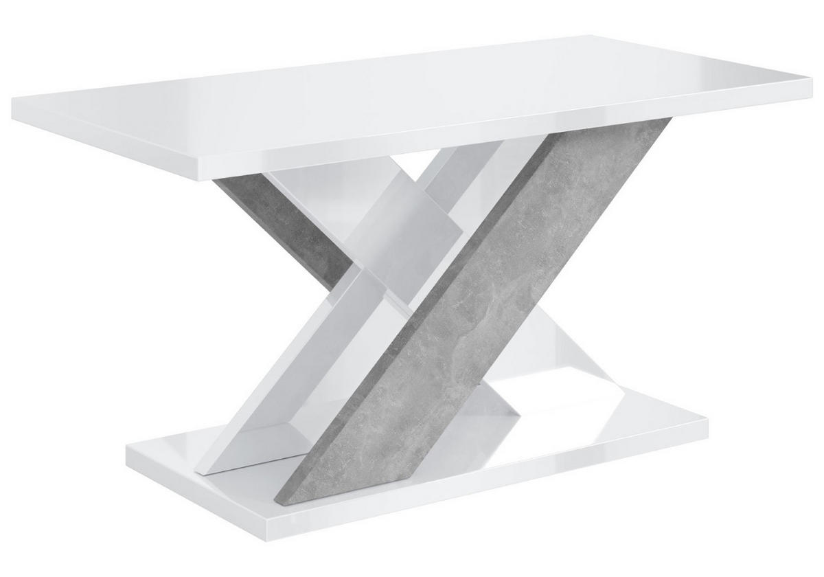 KAFFEETISCH 110x70x60 cm - Hochglanz Weiß / Betonoptik - AOX - Weiß Hochglanz, Holzwerkstoff (110/70/60cm) - ALTDECOR