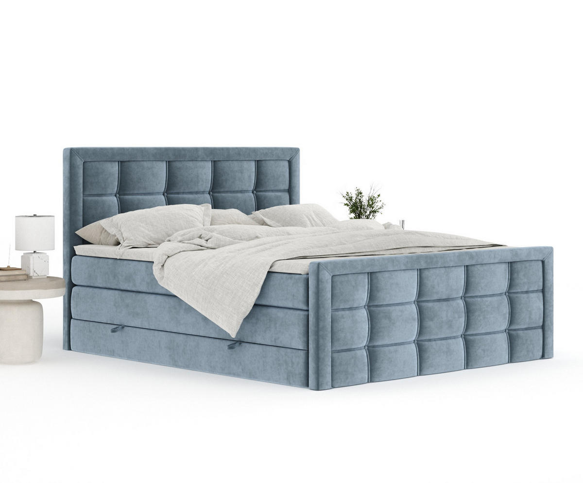 BOXSPRINGBETT Ambrosia Blau Grau 160/200 cm - Blaugrau/Schwarz, Holz/Holzwerkstoff (160/200cm) - Maison de Reve
