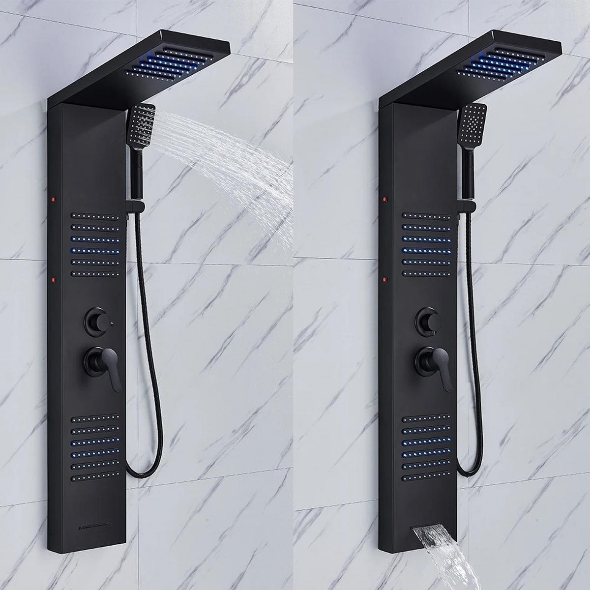 LED Duschpaneel Turmsystem Schwarz - Schwarz Hochglanz, Metall (46/122/20cm) - Kaket