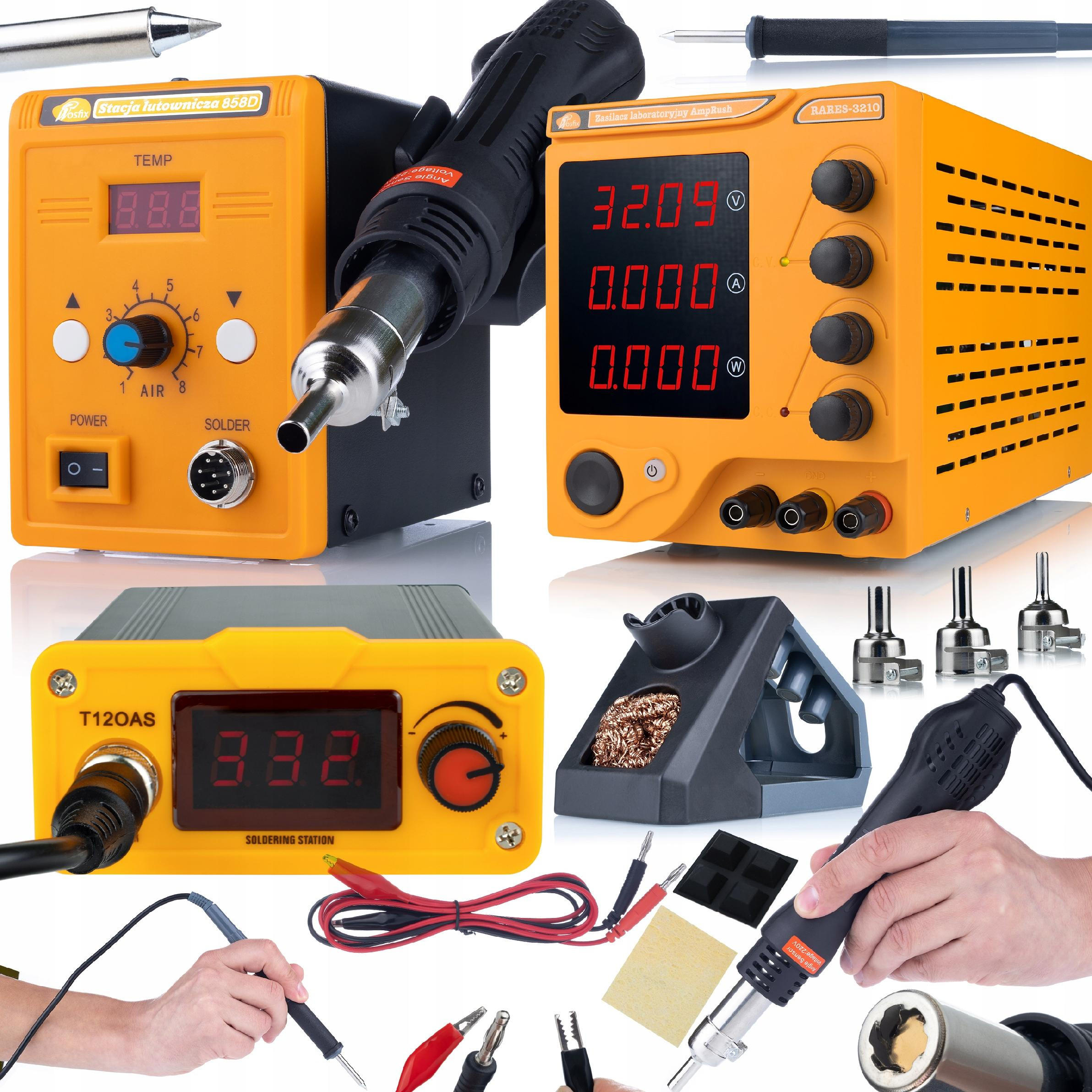 LÖTSTATION ProTech Trio v1 Set - Netzteil 32 V 10 A, Heißluftstation 700 W 100-500 °C, LÖTKOLBEN T12 75 W - Multicolor, Kunststoff/Metall (10/10/10cm)
