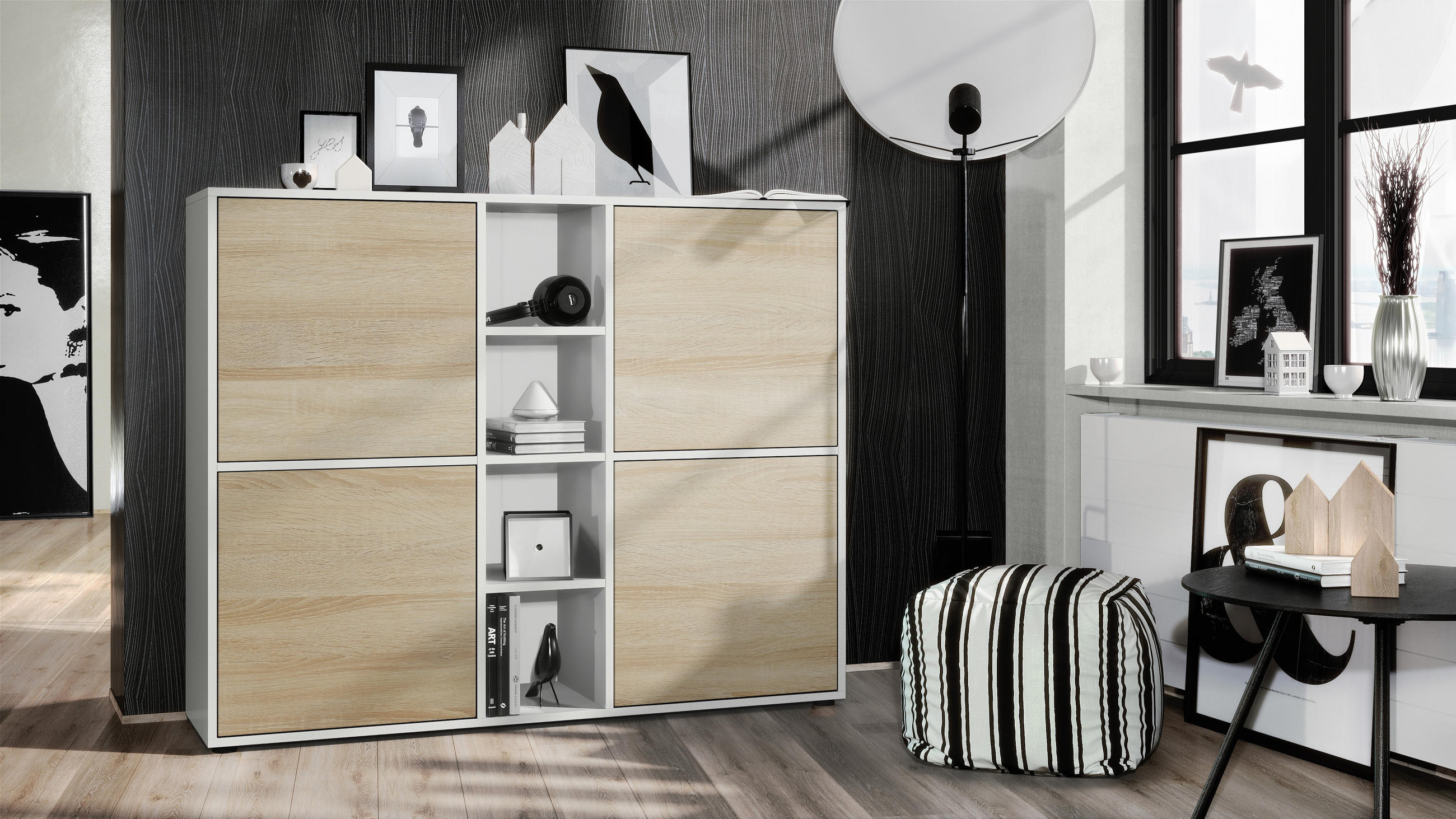 HIGHBOARD Cuba Türen in Eiche sägerau - Eiche San Remo, Holzwerkstoff (130.5/105.5/35.5cm) - Vladon